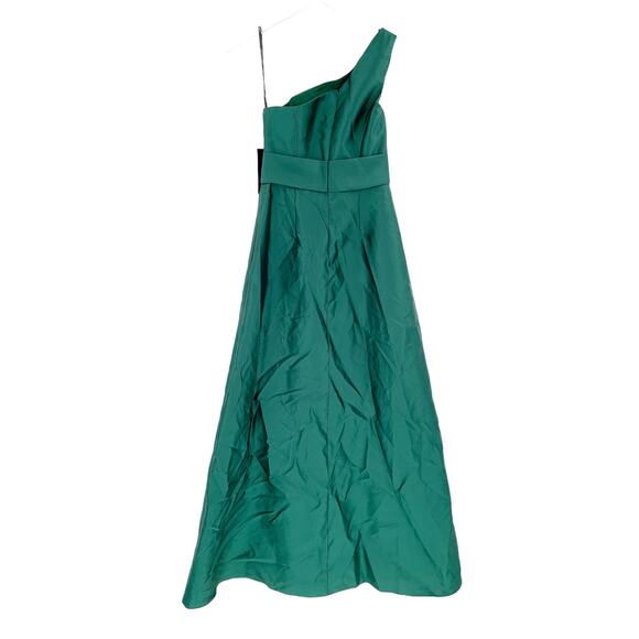 ALFRED SUNG Gown Size 2 NEW Draped One-Shoulder Satin Maxi Pockets Emerald Green - Picture 6 of 8